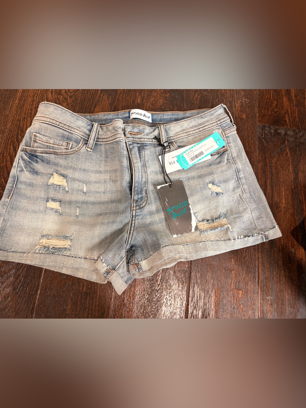 Studio Light Wash Distressed Denim Shorts - Blue